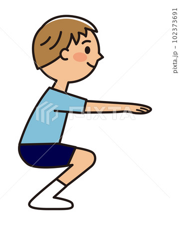 トランポリンをする男子_膝曲げ トランポリンをする男子_膝曲げ 102373691