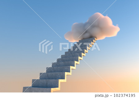 3D render illustration of staircase leading to white cloud 102374195