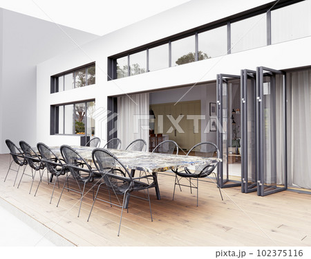 outdoor dining table in the patio. 102375116