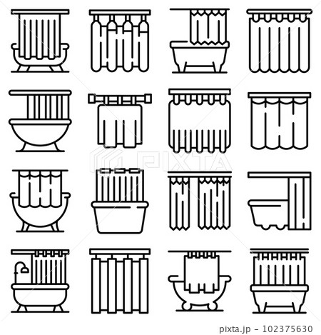 Shower curtain icons set. Outline set of shower curtain vector icons for web design isolated on white background 102375630
