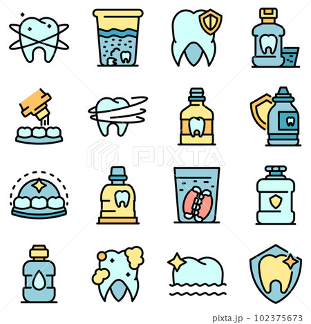 Tooth rinse icons set. Outline set of tooth rinse vector icons thin line color flat on white 102375673