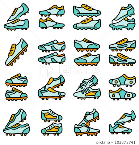 Football boots icons set. Outline set of football boots vector icons thin line color flat on white Football boots icons set. Outline set of football boots vector icons thin line color flat on white 102375741