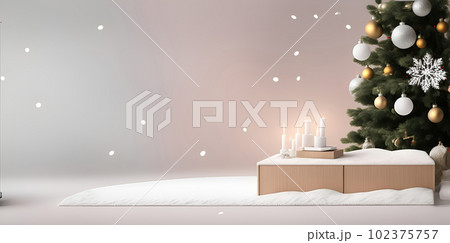 Empty wooden table top on christmas tree with decorations background. Empty wooden table top on christmas tree with decorations background. 102375757