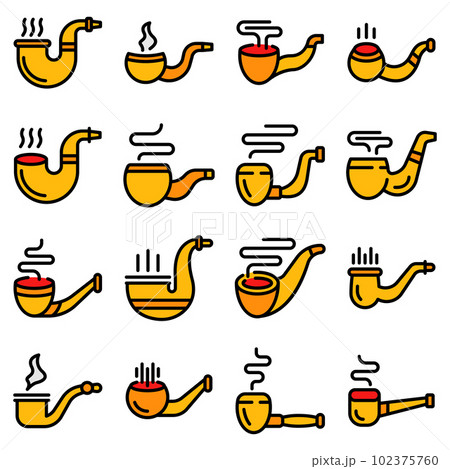 Smoking pipe icons set. Outline set of smoking pipe vector icons thin line color flat on white 102375760