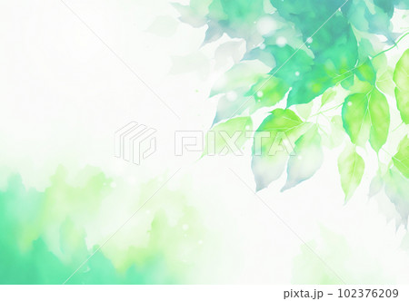 水彩風の緑の葉とアブストラクト背景（AIイラスト） 102376209
