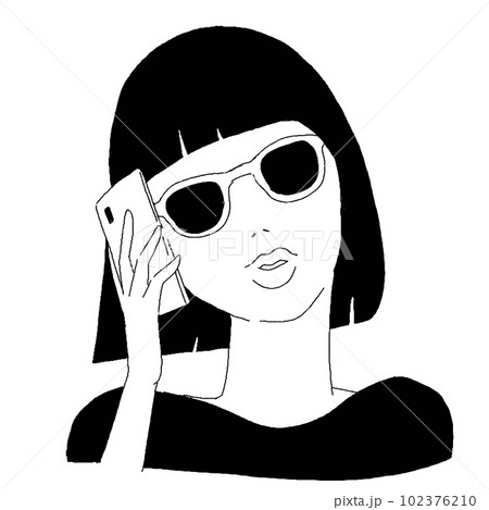 携帯電話とサングラスと女性のベクターイラスト 102376210