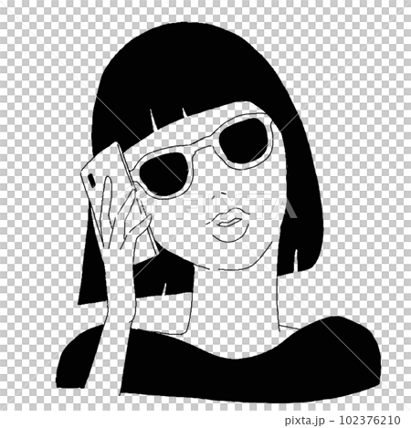 携帯電話とサングラスと女性のベクターイラスト 102376210