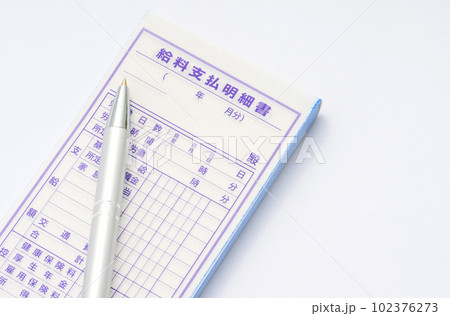 給料支払明細書とボールペン 102376273