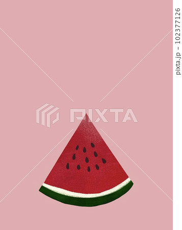 一切れのスイカのコラージュイラスト、切り絵の西瓜のイラスト素材、すいかのイラスト素材 102377126