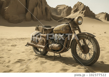 Deserted Rusty Motorcycle in the Sand Deserted Rusty Motorcycle in the Sand 102377522