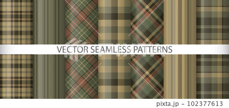 Set seamless plaid textile. Vector fabric check. Tartan texture background pattern. 102377613