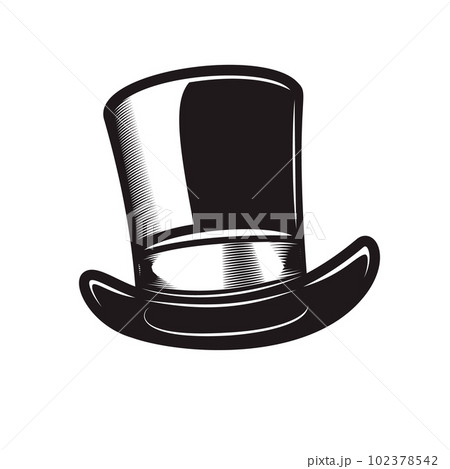 Illustration of retro gentleman hat in engraving style. Design element for logo, label, sign, poster, t shirt. Vector illustration 102378542