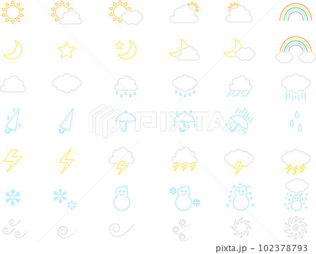 天気のカラーの線画アイコンセット 天気のカラーの線画アイコンセット 102378793
