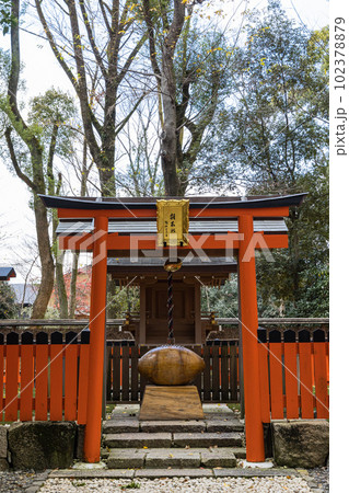 日本 京都府京都市にある下鴨神社近くの糺の森にある雑太社と紅葉 日本 京都府京都市にある下鴨神社近くの糺の森にある雑太社と紅葉 102378879