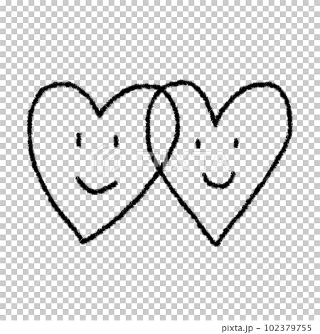 2つの手描きのハートと顔 102379755