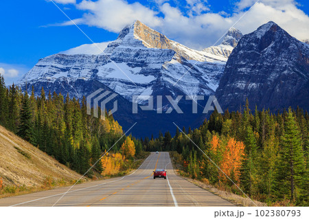カナディアンロッキーを貫く風光明媚なハイウェイ、アイスフィールドパークウェイ カナディアンロッキーを貫く風光明媚なハイウェイ、アイスフィールドパークウェイ 102380793