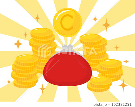 積み重なるコインとがま口財布 コイン 積み重なるコインとがま口財布 コイン 102381251