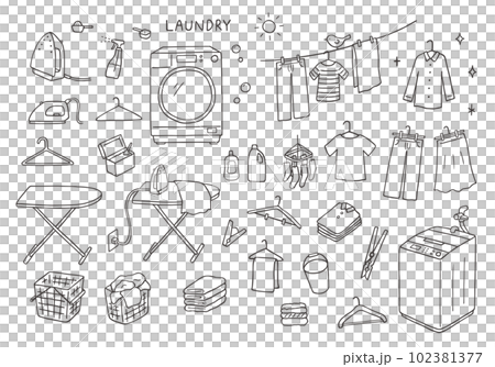 Hand-drawn illustration set related to laundry (monochrome) Hand-drawn illustration set related to laundry (monochrome) 102381377