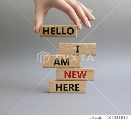 Hello I am a new hire symbol. Concept words Hello I am a new hire on wooden blocks. Beautiful grey background. Businessman hand. Business and Hello I am a new hire concept. Copy space. Hello I am a new hire symbol. Concept words Hello I am a new hire on wooden blocks. Beautiful grey background. Businessman hand. Business and Hello I am a new hire concept. Copy space. 102381810