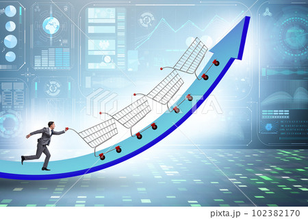 High inflation concept with people and shopping cart High inflation concept with people and shopping cart 102382170