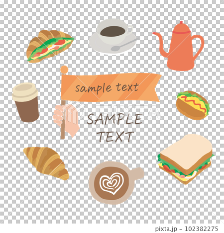各種麵包和咖啡的插圖框架 102382275