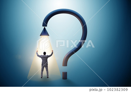 Concept with question mark and businessman Concept with question mark and businessman 102382309