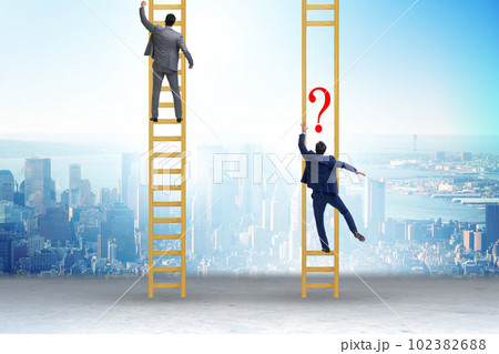Unfair competition concept with people climbing stairs 102382688