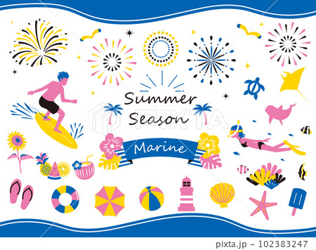 レトロなカラーをした夏のイラスト素材 レトロなカラーをした夏のイラスト素材 102383247