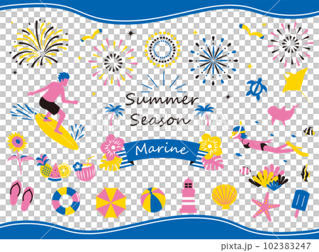 復古色彩的夏日插畫 復古色彩的夏日插畫 102383247