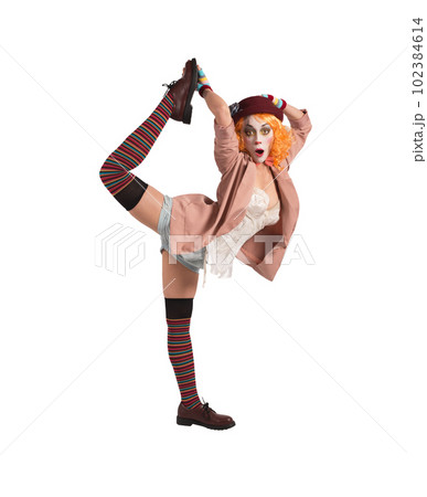 Isolated woman dressed as clown ready for the performance 102384614