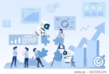 Collaboration between human and ai robot to achieve a common goals. 102385229