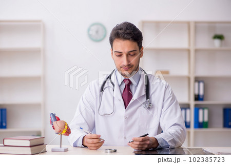 Young male doctor cardiologist working in the clinic Young male doctor cardiologist working in the clinic 102385723