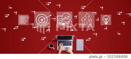 Marketing Strategy concept with person working with laptop 102386886