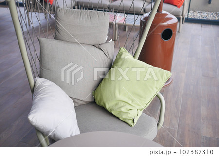 modern grey sofa with pillows in living room at home modern grey sofa with pillows in living room at home 102387310