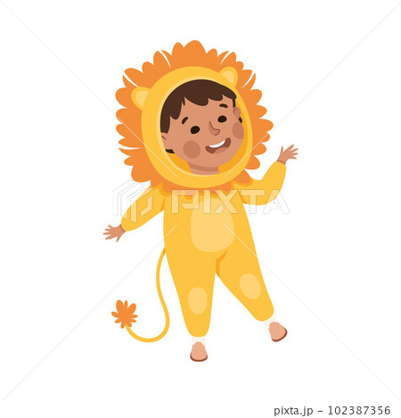 Little Boy Actor in Theater Costume of Lion with Mane Showing Performance Vector Illustration 102387356