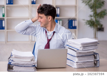 Young male employee working in the office 102387394