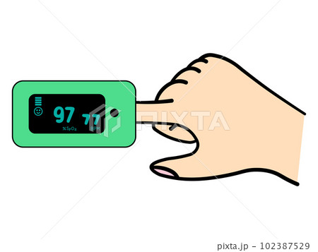 パルスオキシメーターに指を挟んで測定するイラスト（主線あり） 102387529