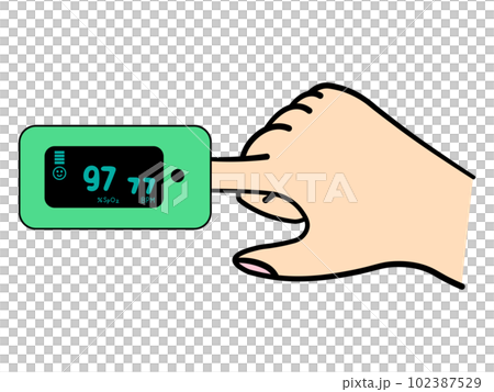 パルスオキシメーターに指を挟んで測定するイラスト（主線あり） 102387529