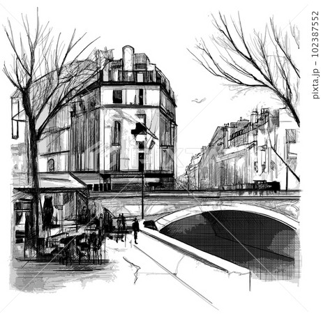 Original ink drawing of Pont Neuf in Paris 102387552