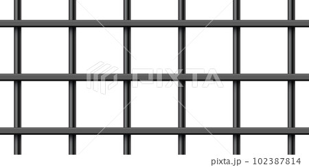 Black realistic metal prison bars isolated on white background. Detailed jail cage, prison iron fence. Criminal background mockup. Vector illustration Black realistic metal prison bars isolated on white background. Detailed jail cage, prison iron fence. Criminal background mockup. Vector illustration 102387814