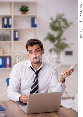 Young male employee working in the office Young male employee working in the office 102388135