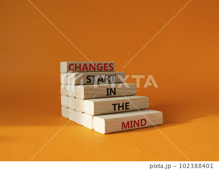 Changes start in the Mind symbol. Wooden blocks with words Changes start in the Mind. Beautiful orange background. Business and Changes start in the Mind concept. Copy space. Changes start in the Mind symbol. Wooden blocks with words Changes start in the Mind. Beautiful orange background. Business and Changes start in the Mind concept. Copy space. 102388401
