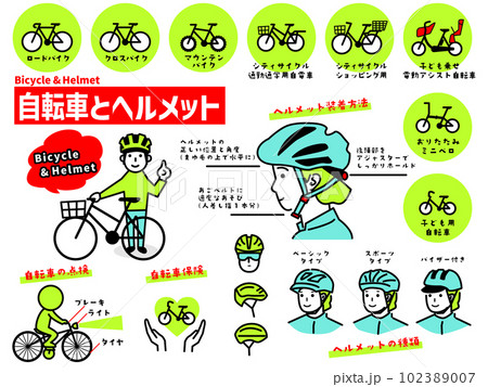 自転車とヘルメットのイラストアイコン集 102389007