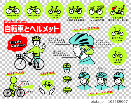 自転車とヘルメットのイラストアイコン集 102389007