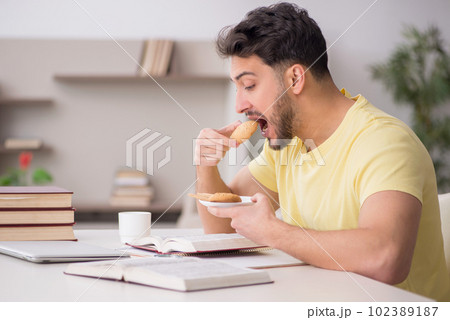 Young male student studying at home 102389187