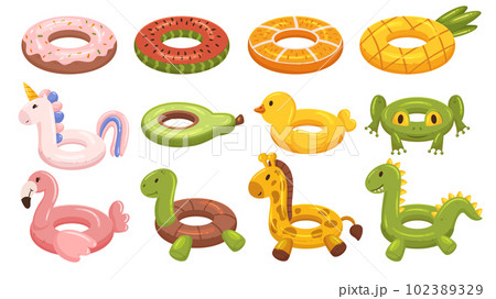 Swimming Rings Set. Colorful And Inflatable Rings Ideal For Water Activities And Pool Games. Lightweight 102389329