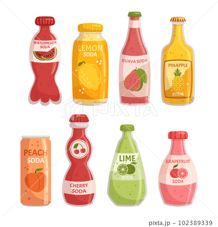 Refreshing Set Of Lemonade Bottles, Perfect For A Summer Day. Featuring Vibrant Colors And Labels, Vector Illustration Refreshing Set Of Lemonade Bottles, Perfect For A Summer Day. Featuring Vibrant Colors And Labels, Vector Illustration 102389339