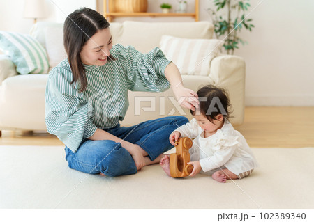 赤ちゃんと遊ぶお母さん 赤ちゃんと遊ぶお母さん 102389340