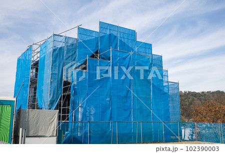 住宅イメージ 住宅建設中の足場 建築養生シート 住宅イメージ 住宅建設中の足場 建築養生シート 102390003