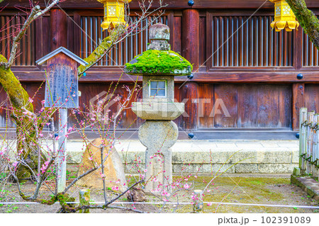 京都、北野天満宮境内の織部灯籠 102391089